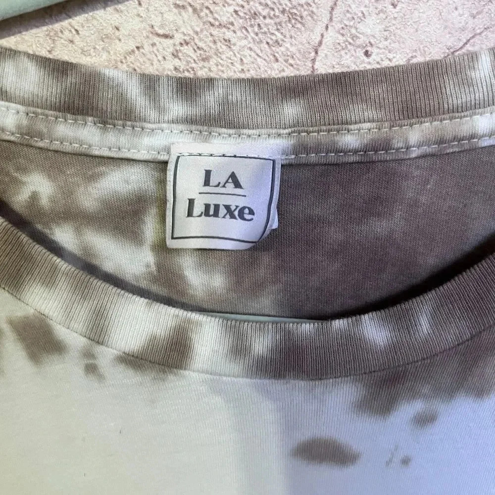 LA Luxe Womens Unisex Beige Tie Dye Ring Spun Cotton Sz M/L Oversized - Picture 2 of 6